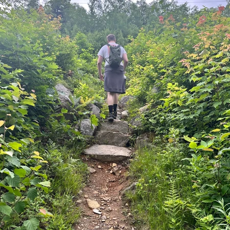 Dylan going up an overgrown trail