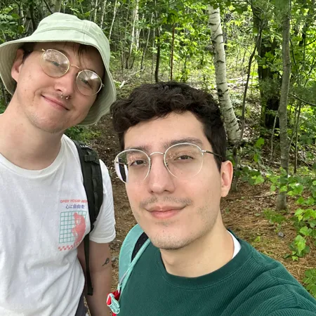 Joe and Dylan in the forest